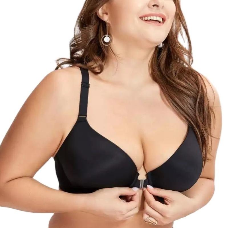 

Bras Front Closure Sexy Women Plus Size 42/95 44/100 46/105 B C D E Big Cup Bra Padded Soft Push Up Underwear Lingerie Brassiere, Black