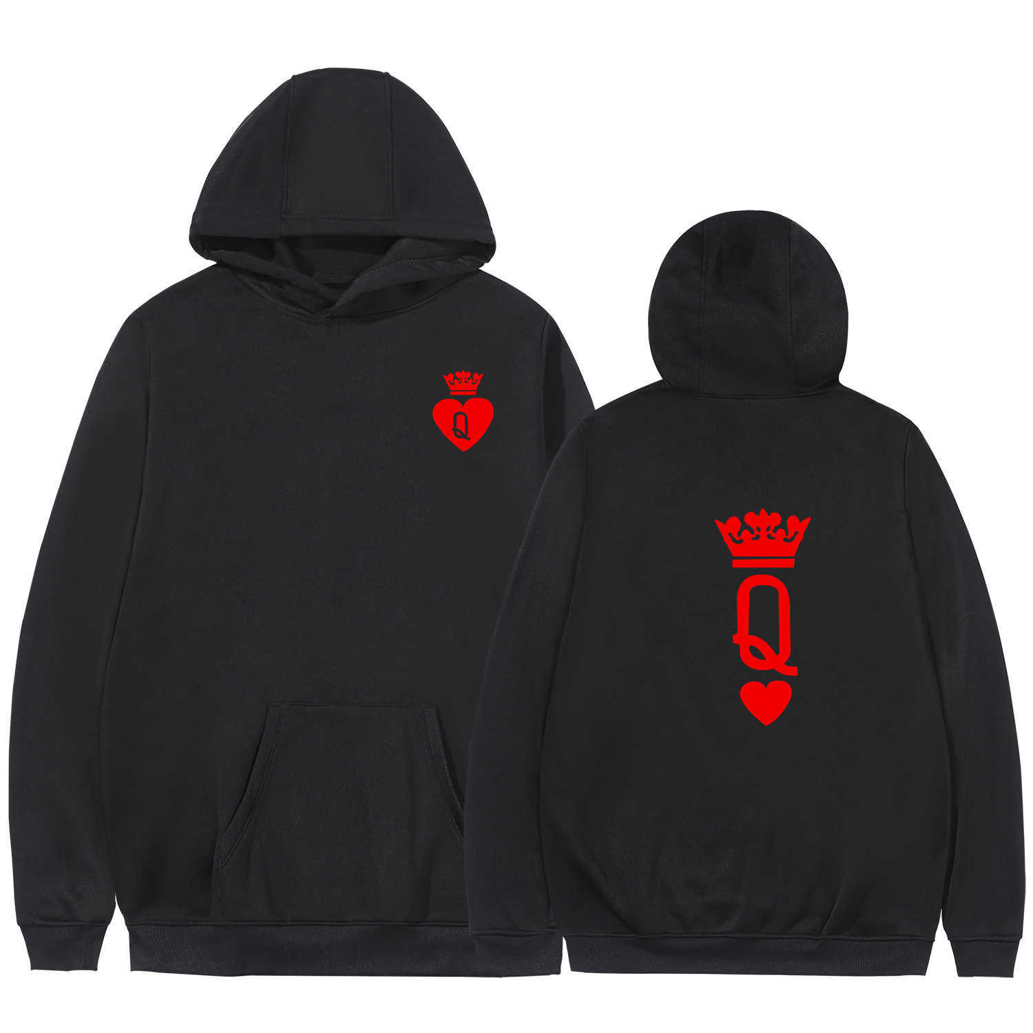 

2021 new king queen couple Hoodie women couple long sleeved sweater, Black-king