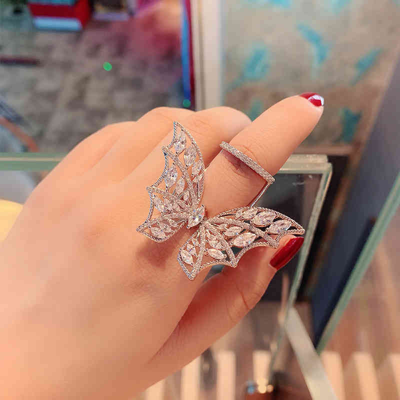 

Ring Flying Butterfly Female Fashion Personality Three-dimensional Advanced Sense Light Luxury Opening Adjustable Food Net Red, Silver