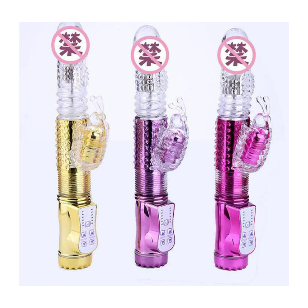 LIBO Female Double Vibrator Penis Sex Toy USB Charging Butterfly Vibrator Stimulate Vagina Telescopic Rotating Vibrator-image-733808188