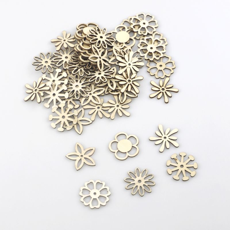 50 Pieces Mixed Flower Wooden Versieries White Plaques Kids Diy Toys-image-692825650