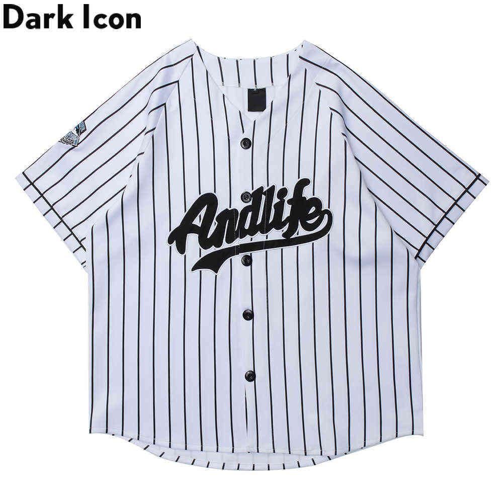 

Striped Number Embroidery Baseball Shirt Men Street Fashion Oversized Men's Shirt Black White 210603