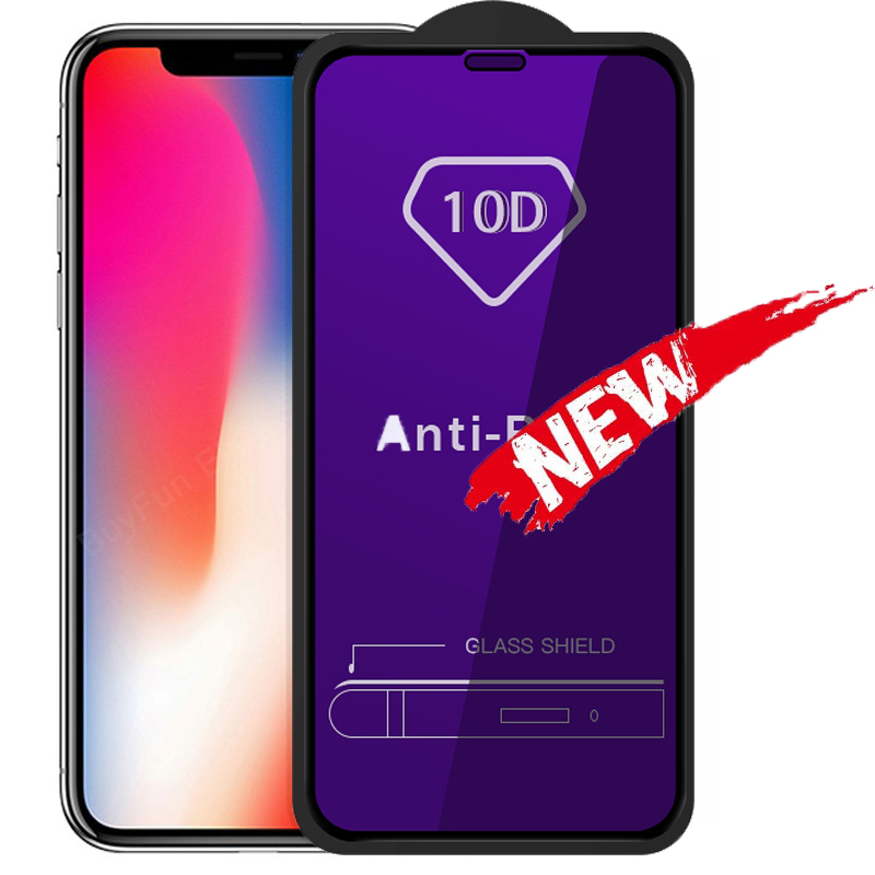

10D Tempered Glass For IPhone 13 12 mini 11 pro xs max xr x Screen Protectors Anti Blue Light Film
