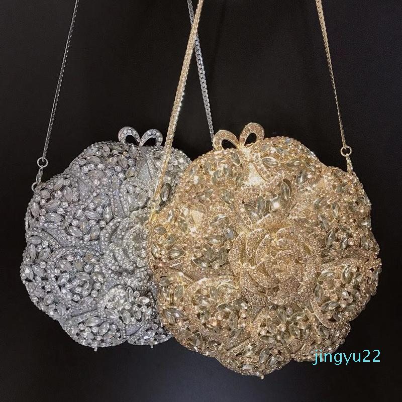 

Designer-Evening Bags Rhinestone Gemstone Gold Party Purse XIYUAN Crystal Diamond Banquet Prom Chain Clutches Flower Shape Ladies