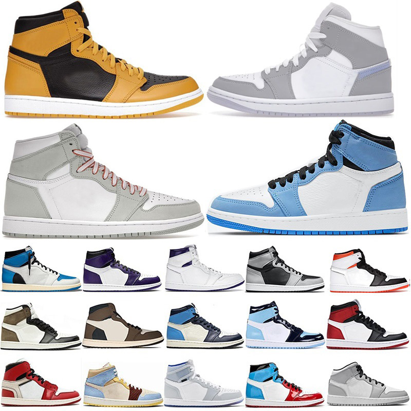 

jordon jordan jorden jordan's University blue 1 1s basketball shoes fragment men women sneakers pollen bred hyper royal dark mocha retro Jordan1s mens trainers, 48
