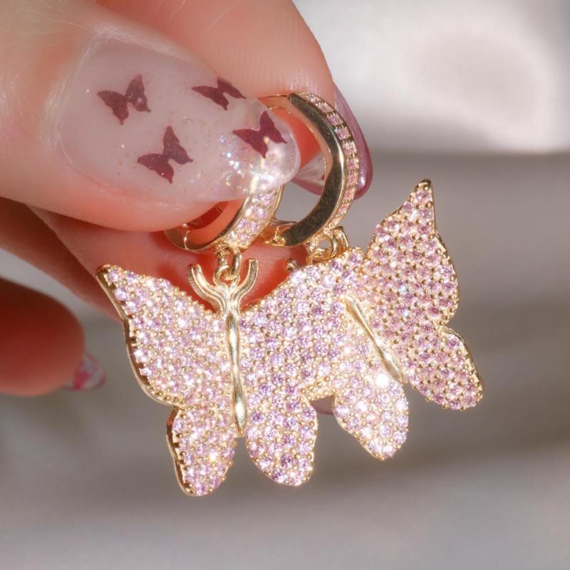 

Dangle & Chandelier Drop Fashion Earring Micro Pave White Pink Blue CZ Butterfly Charm Cute Lovely Animal Girls Jewelry
