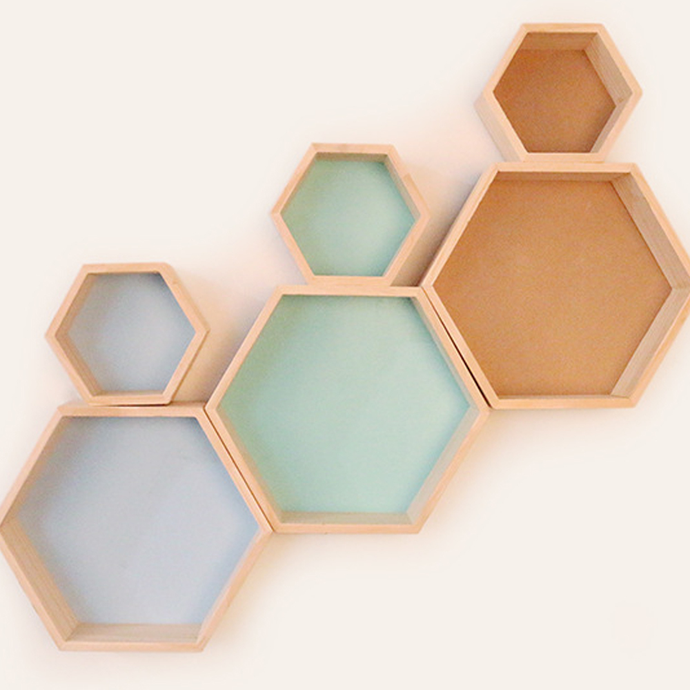1 Pcs Multiple colors Creative background wall Children Style Wooden Hexagonal Bookshelf Honeycomb Hexagonal Shelving Decorates-image-689825109