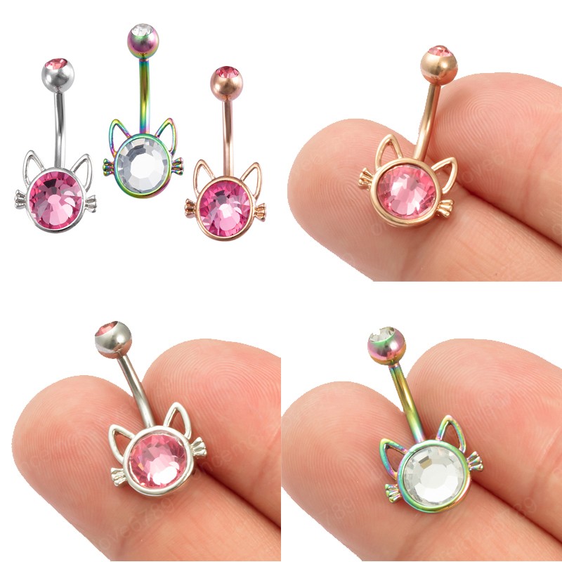 

Cat Belly Button Rings for Woman Navel Piercing Surgical Steel Bar Barbell Zircon Dangling Ombligo Sexy Body Belly Jewelry