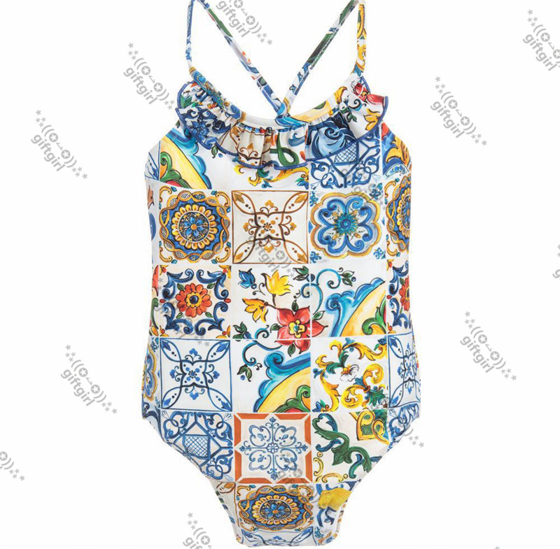 

Fashion Flowers Swimwear Hipster High Quality Girl's Designer One-pieces Swimsuits Outdoor Kids Luxury Fabric Children Wear Plus Size 90-130cm