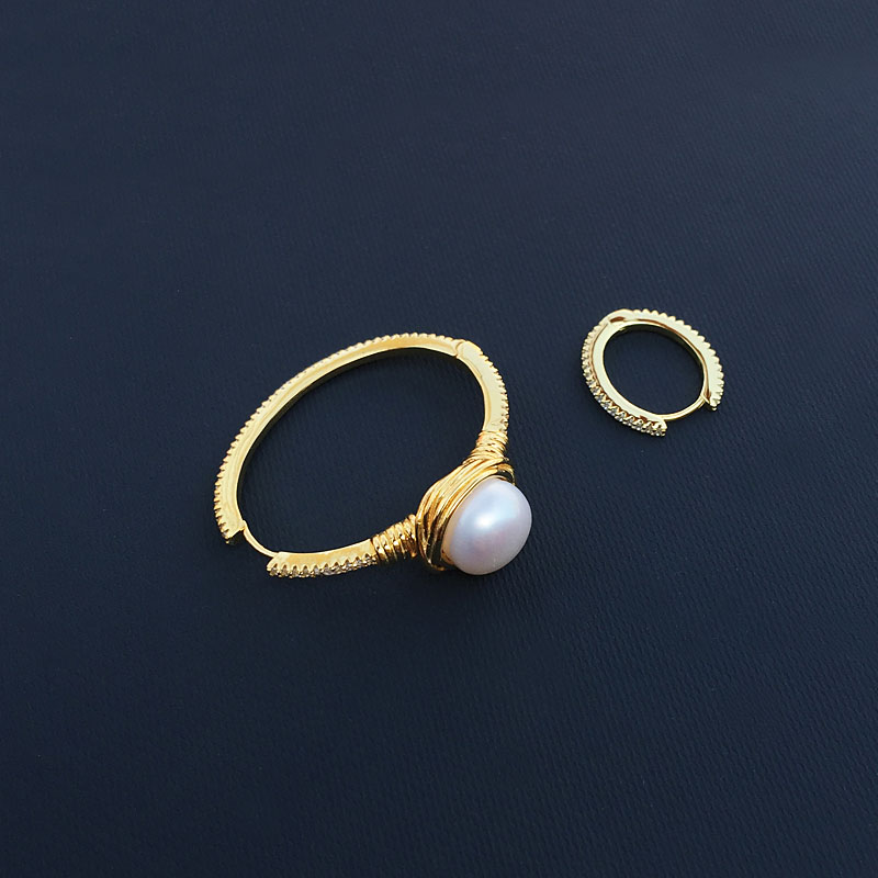 

s925 sterling silver circle hoop pearl asymmetric turquoise women's earring personality fashion trend luxury jewelry monaco earrings gi, Golden;silver