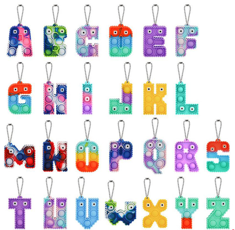 

Alphabet Letters Keychain Decompression Toys Party Gifts Mobile Phone with Silicone Letterss Sensory Bubble Keyring Simple Dimple Fingertip