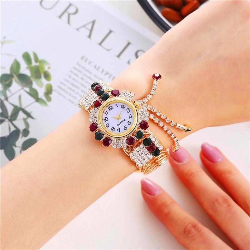 

Wristwatches Printed Beaded Bracelet Watch Bangle Jewelry Alloy Quartz Elastic Wristwatch Girls For Women Relogio 2022