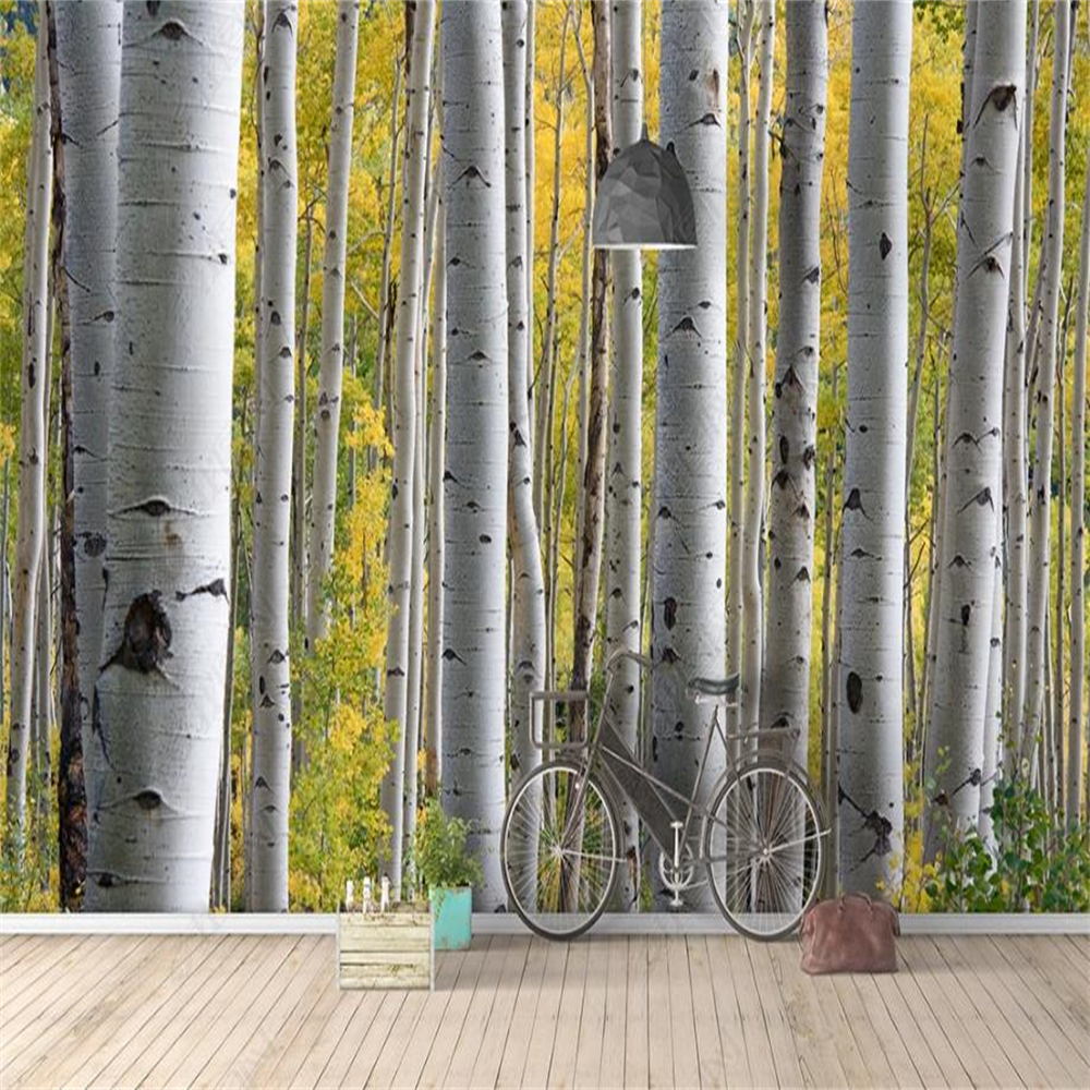 

3d customized wallpaper abstract birch forest wallpapers American pastoral living room TV background wall, White