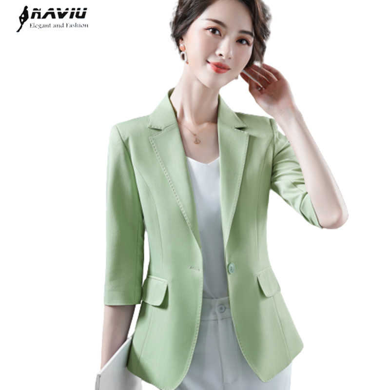 

Half Sleeve Blazer Women Spring Summer Slim Casual Professional Jacket Office Ladies Fashion Coat 210604, Light green
