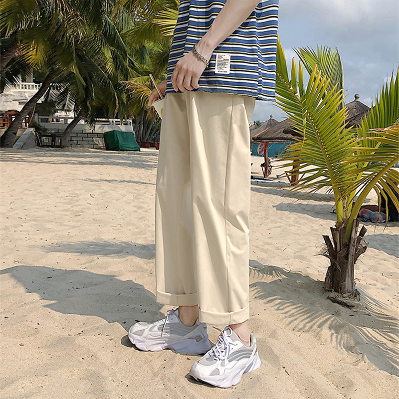 

Boys spring and autumn models of solid color straight-leg pants men's casual pants trendy wide-leg pants Korean version of Harlan loose trousers, Black