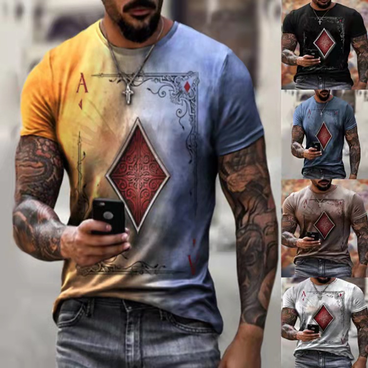 

Hearts t shirts Poker Tough Guy Men' 3D T-shirt Graphic Optical Illusion Short Sleeve Party Top Street Punk Goth Crew Neck Summer, Khaki