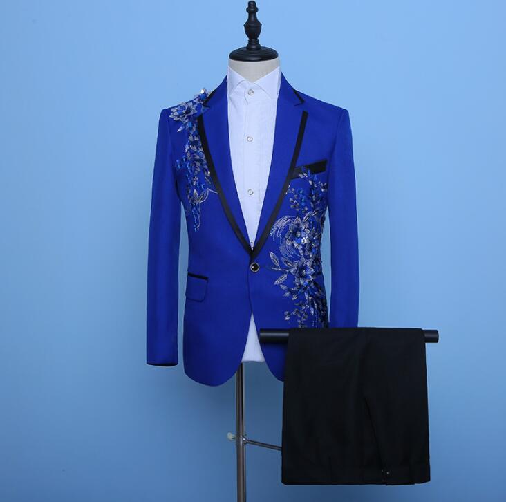 

Men' Suits & Blazers Blazer Men Groom Suit Three-dimensional Diamond Flower Jackets Mens Wedding Singer Stage Clothing Formal Dress Blue B2