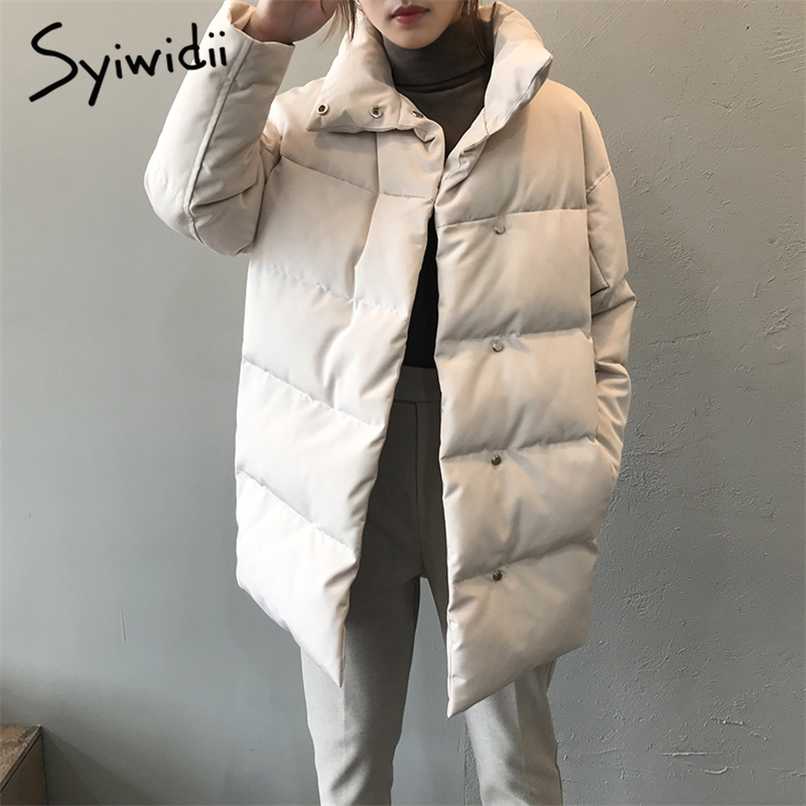 

Syiwidii Winter Jacket Women Thicken Warm Ladies Long Coats Fashion Stand Collar Single Breasted Oversized Loose Outerwear 211108, Black