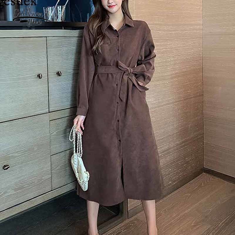 Automne Laple Cardigan Long Robe Sleeve Femelle Femelle à poitrine mono-poitrine Slim solide coréen 1 210508