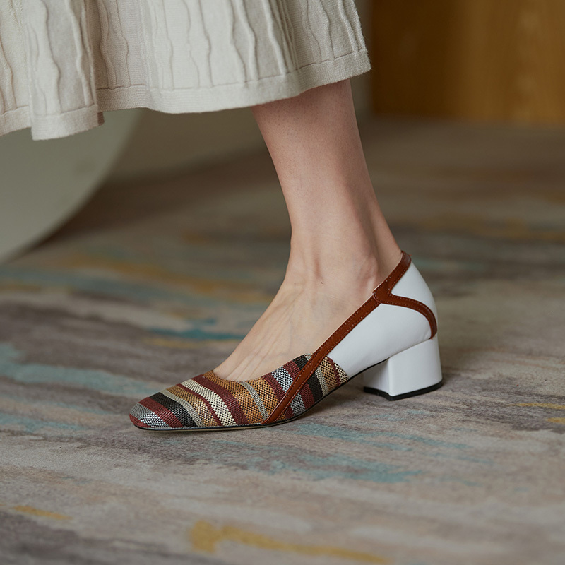 

Sandals leather slide genuine women's shoes spring/autumn soft tissue toe pumps square foot bulk handcrafted woman size 34-40 OOHP, 1# shoe box