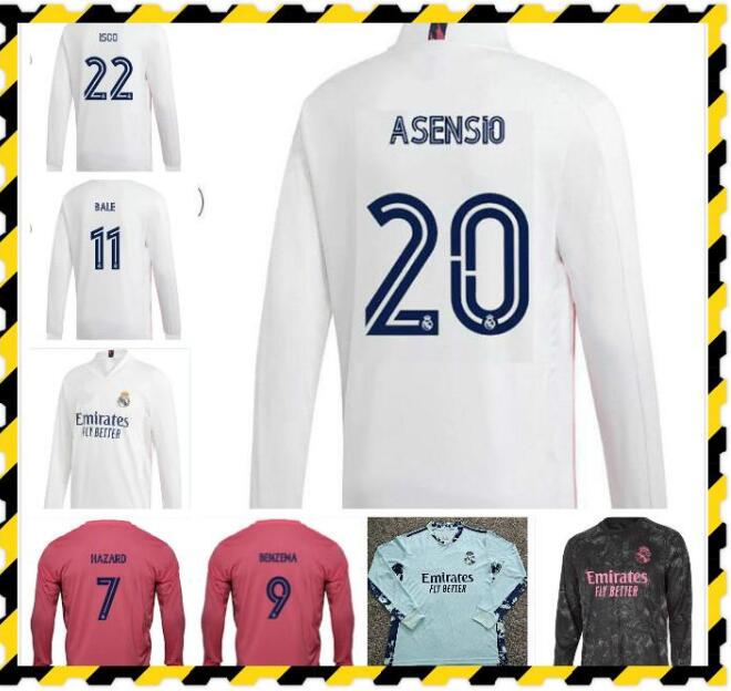 

long sleeve 20 21 Real Madrid HAZARD MODRIC KROOS Mens Soccer Jerseys SERGIO RAMOS BENZEMA ISCO BALE MARIANO Home Away Football Shirt, Black;yellow