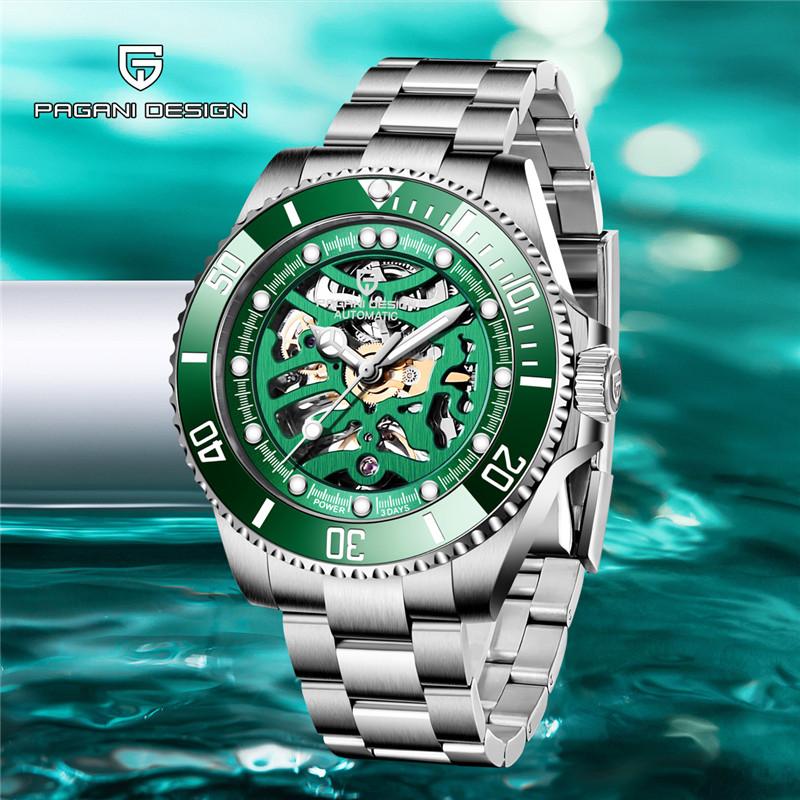 

2021 Mens Watches Luxury Skeleton Mechanical Watch Men Automatic Waterproof Stainless Steel Reloj Hombre Wristwatches, Blue