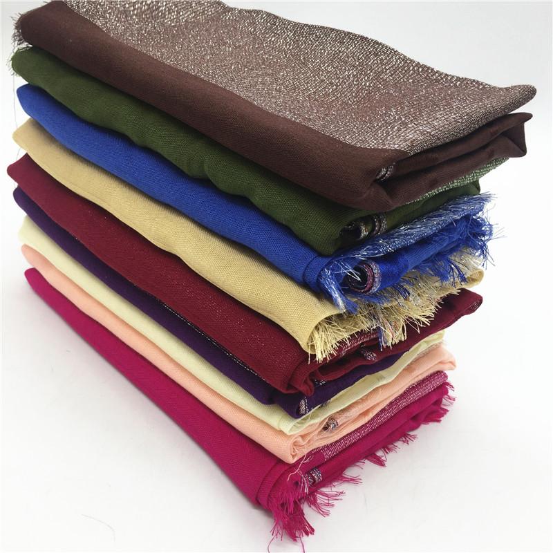 

Scarves Silver Thread Strip Solid Fringed Women Scarf Shimmer Plain Wraps Shawl Cosy Viscose Musilm Hijabs 10pcs Fast