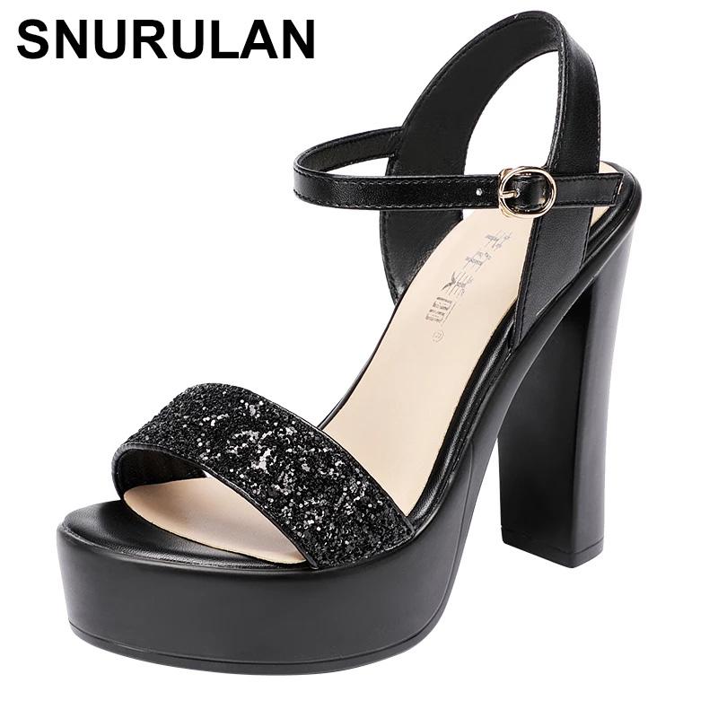 

Women's High Heels Wedding Shoes Summer Platform Sandals 2021 Fashion Sequins Ladies Plus Size 33, Black