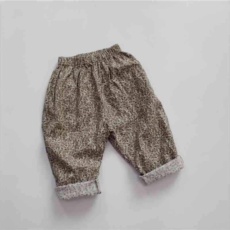 

spring summer kids floral printed pants korean style cotton linen children trousers, Blue