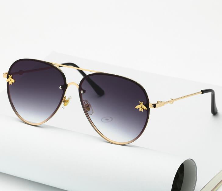 

2021 Fashion Bee Sunglasses for Mens Women Round Brand Designer Metal Oversized UV400 Vintage Female Male Glasses