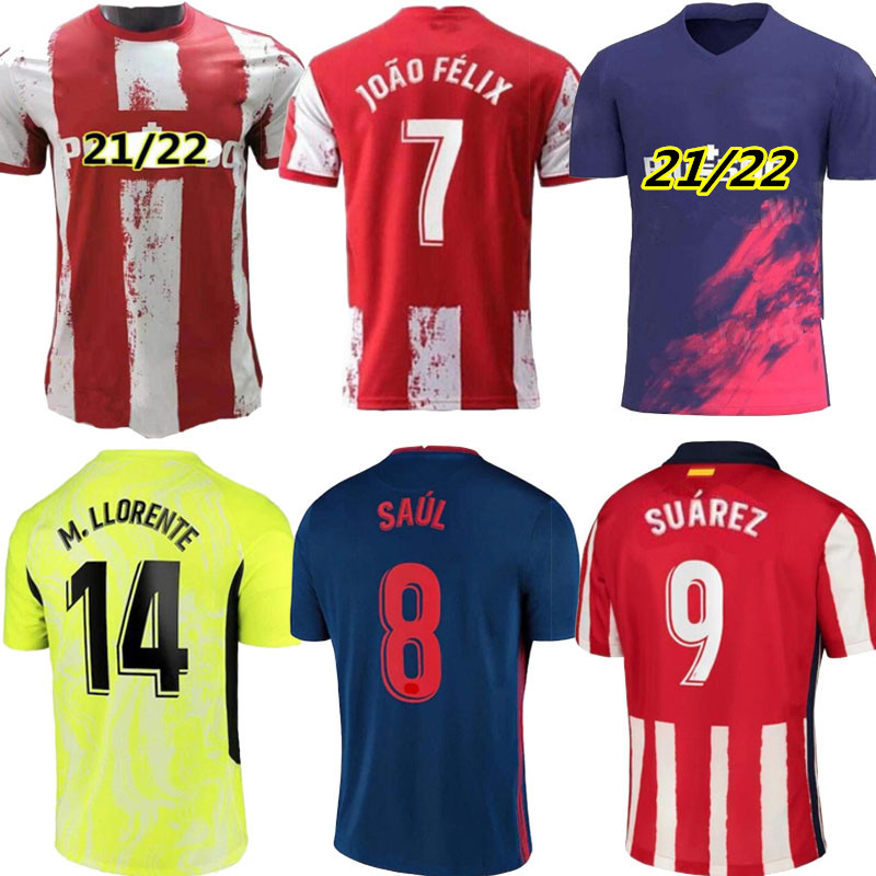 

21 22 Madrid SAUL Soccer Jersey 2021 2022 Atletico Maillots de foot Home KOKE JOAO FELIX Shirt Away CORREA LEMAR DIEGO COSTA Football uniform, Black;yellow