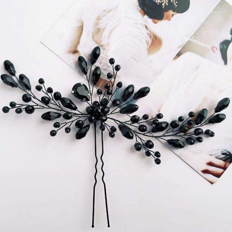

Hair Clips & Barrettes Floralbride Handmade Black Color Rhinestones Crystals Bridal Pin Wedding Sticker Women Jewelry Accessories, Golden;silver