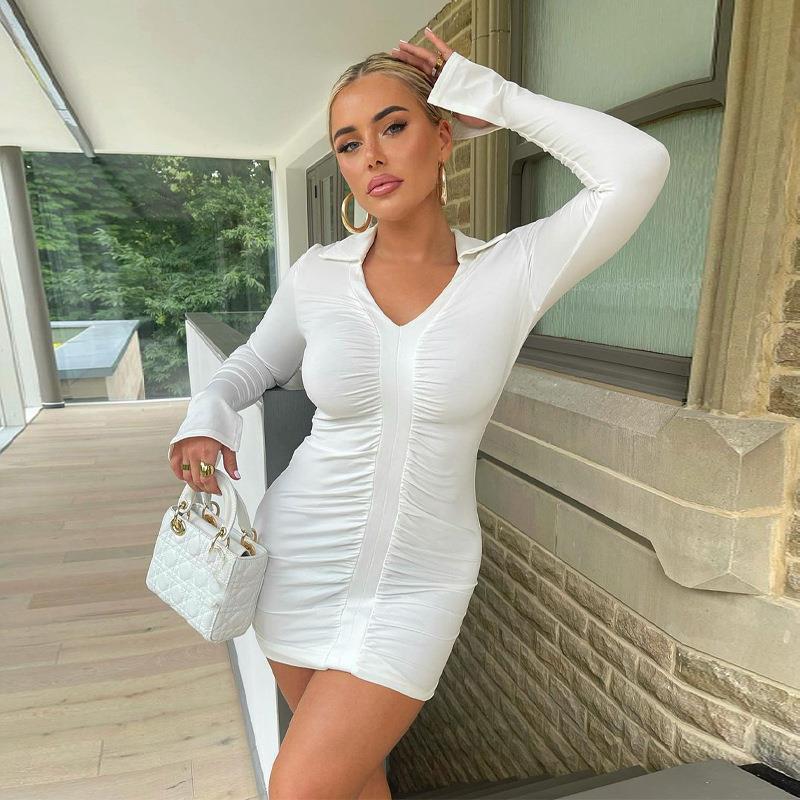 

Casual Dresses Women Dress Fashion Mini Sexy Long Sleeve Girl Robe Push Up Hip Streetwear Club Lazy Vestidos Woman Female, Black;gray