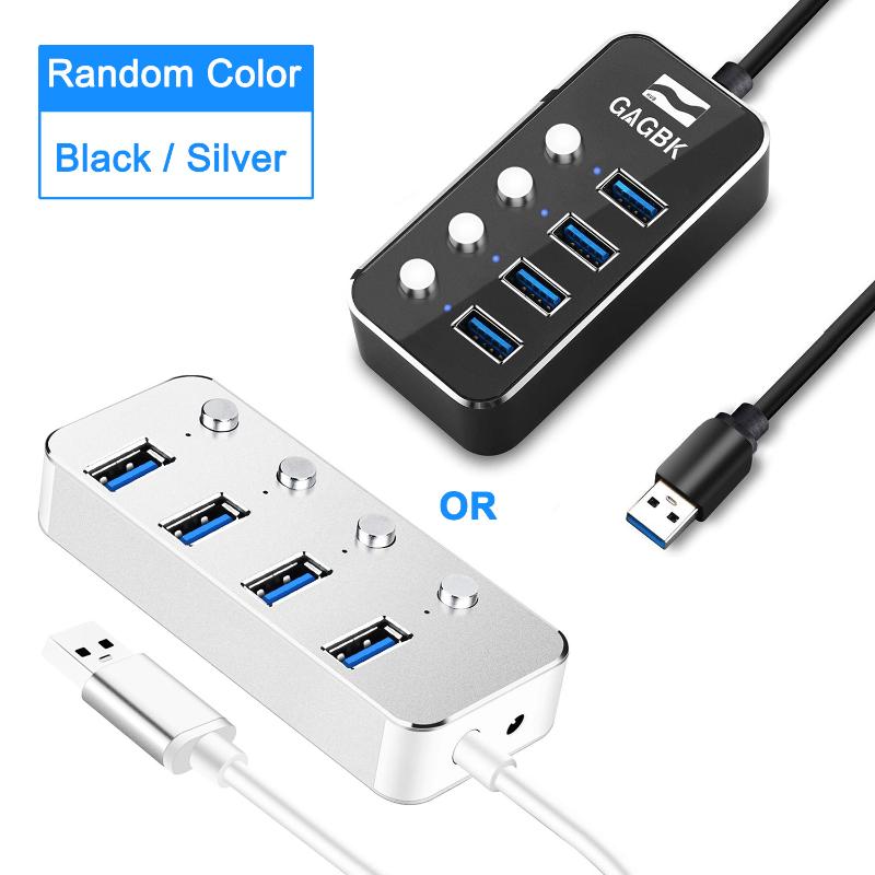 

Hubs Portable High Speed USB3.0 Hub Splitter Box 4 Port Powered With ON/Off Individual Switch / LED Light For Mac & PC Computer Cable