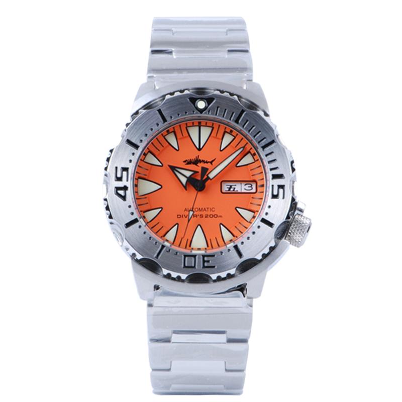 

Wristwatches Heimdallr Sharkey Ocean Monster Diver Watch Orange Dial Sapphire Crystal 200m Water Resistance NH36A Automatic Movement Watches