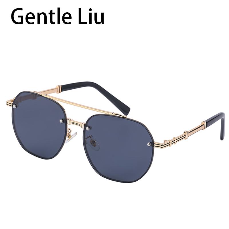

Sunglasses Fashion Oversized Square Men 2021 Double Beam Metal Frame Luxury Designer Rimless Sun Glasses Women Eyeglasses UV 400