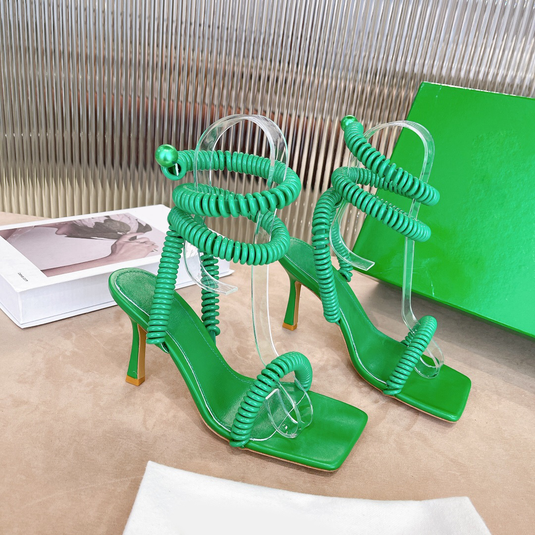 

2022 women summer wired stretch spring sandals high heeled party dress pumps dark blue green cross strap casual beach flip flops walking bottega bottegas sandal 36-42, 1#