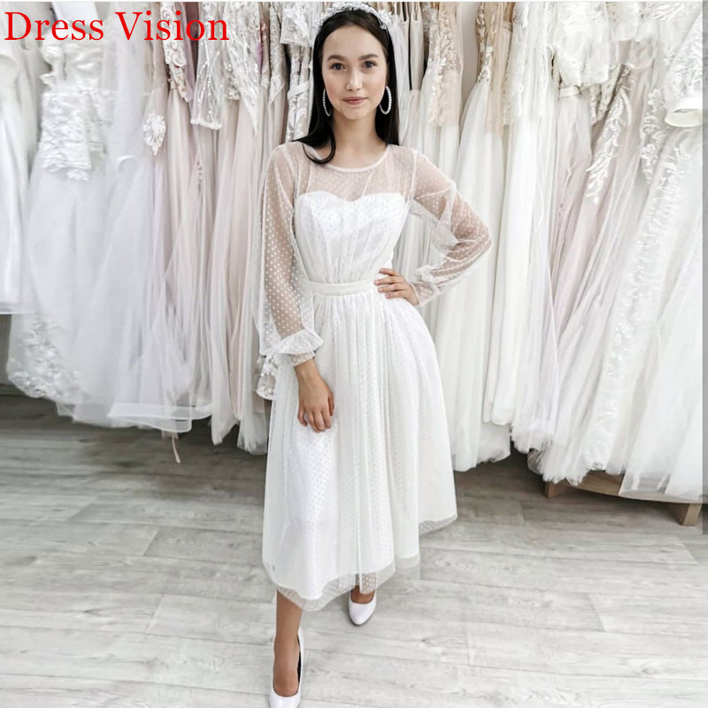 

Lace Light Wedding Dress Bride Gown Vestido De Novia Robe De Mariage Vestidos O-neck Long Sleeves, White