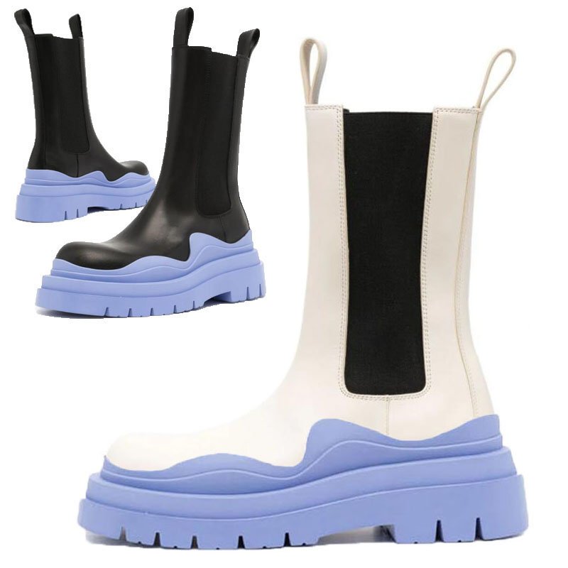 

2021 AAA+ White Blue soles Bottega-booties Men TWO TONE LTHR CHELSA BOOT Man platform chunky boot lady boot luxury designer women boots 35--45, Shoes box