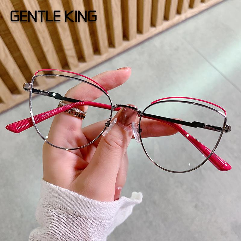 

Sunglasses GENTLE KING Anti Blue Light Glasses Women Optical Frame Cat Eye Game Computer Eyeglasses For Men Retro Gold Metal, White;black