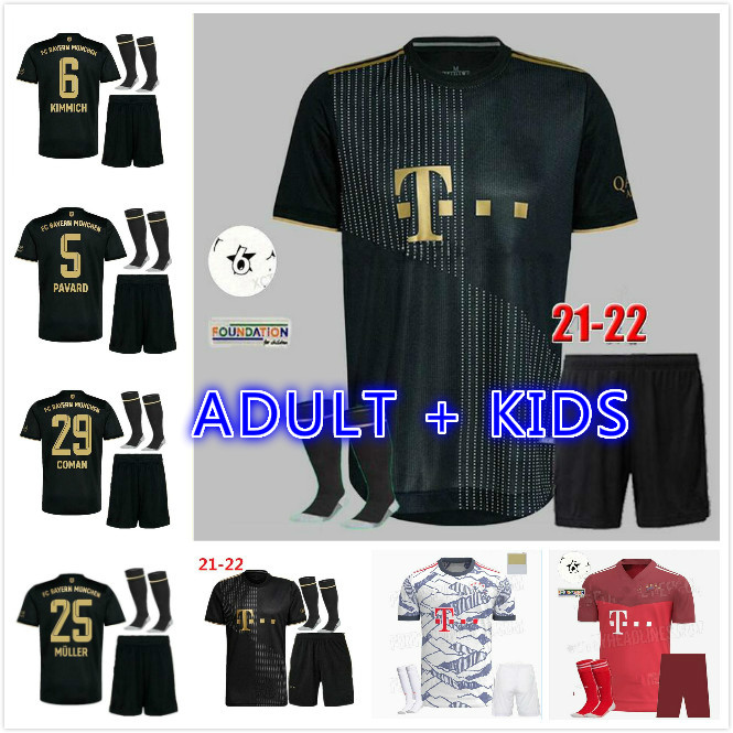 

Men + kids kit 21-22 Bayern DAVIES Munich Soccer jersey SANE 20 21 HERNANDEZ LEWANDOWSKI Gnabry Football shirt, Black;yellow