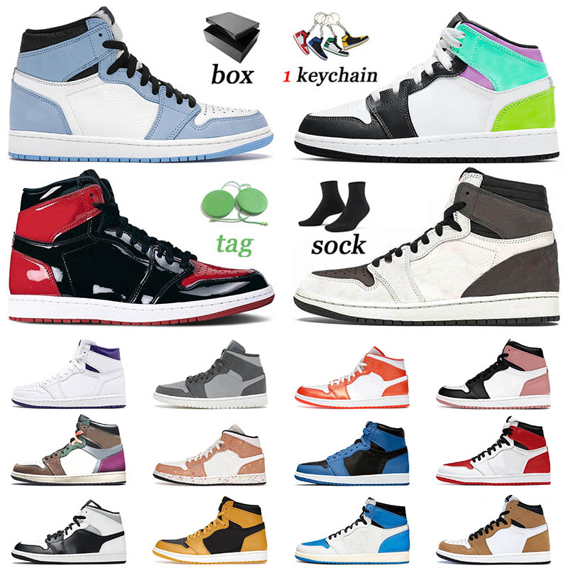 

With Box Junpman University Blue 1 1s High Basketball Shoes Pastel Bred Patent Shadow UNC Patent Mid Chicago Toe Womens Sports Sneakers Mens Designer Trainers, C3 hand crafted 40-47