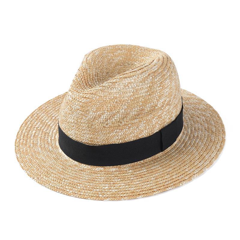 

Wide Brim Hats RH Sunshade Straw Cap Fashion Jazz Fedora Sun Grass Hat Couple Classical Panama, Natural- white