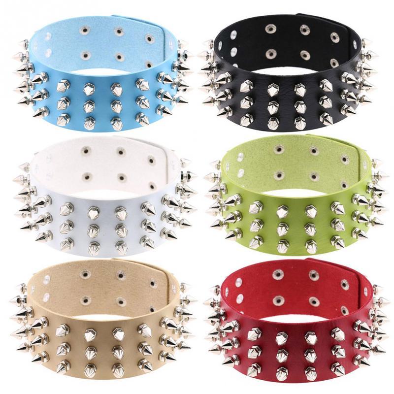 

Chokers Women Fashionable Punk Triple Row Rivet Decoration PU Leather Choker Girls Necklace