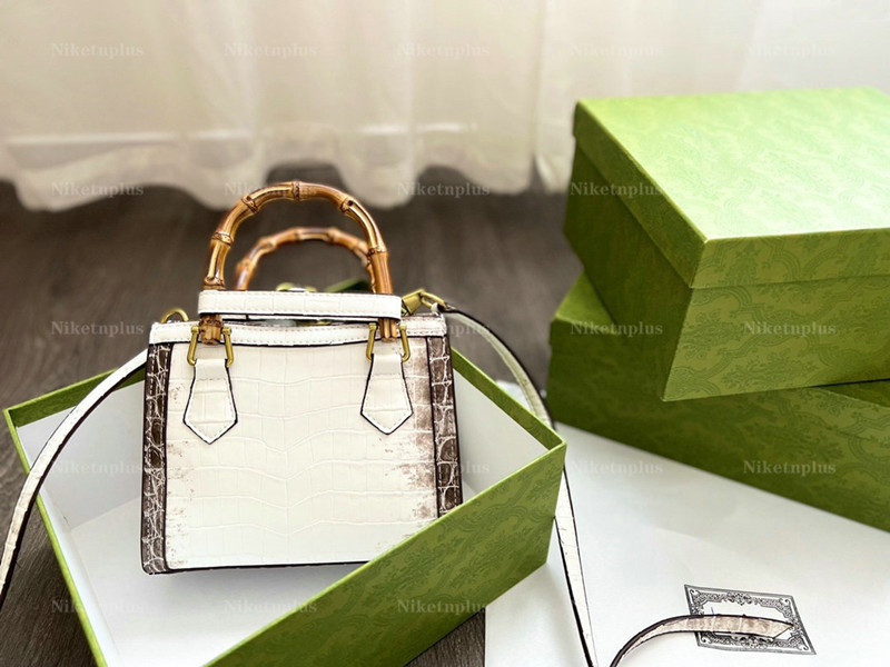 

Diana Bamboo Handle Medium Alligator Handbag Totes Bags Gradient Color Tote Leather Shoulder Bag Fashion Hardware Detchable Adjustable Strap Neon Belt Crossbody, #1