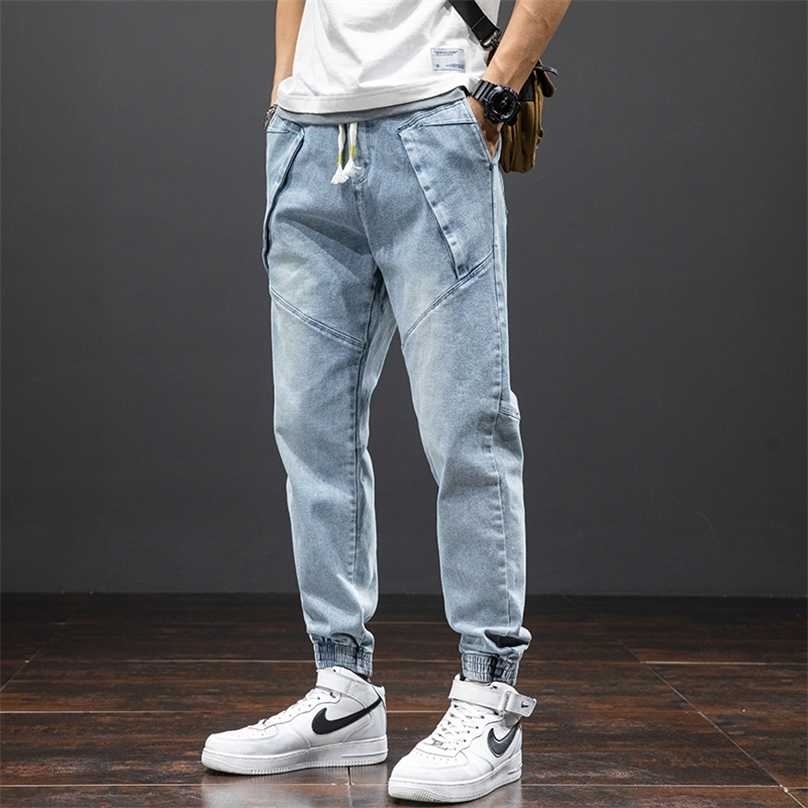 

Spring Summer Ankle-Length Baggy Jeans Men Streetwear Jogger Denim Harem Pants Plus Size 6XL 7XL 8XL 211111, Blue