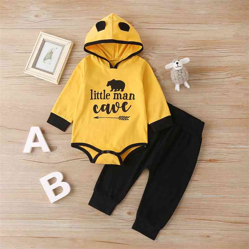 

Winter Children Sets Casual Transparent Long Sleeve Print Letter Hoodies Black Solid Trousers 2Pcs Girls Clothes 0-24M 210629, Yellow
