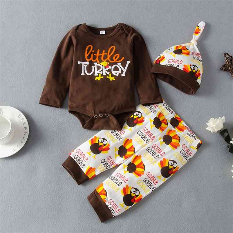 

Winter Style Children Sets Casual Long Sleeve Print Letter Rompers Cartoon Trousers Cute 2Pcs Girls Clothes 0-2T 210629, Brown