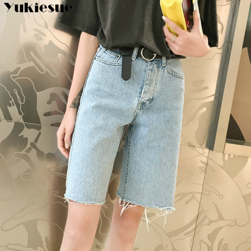 

straight Denim Shorts Women's blue Short Jeans Wide Leg Elastic Waist Vintage High Summer Plus size 210518, Light blue