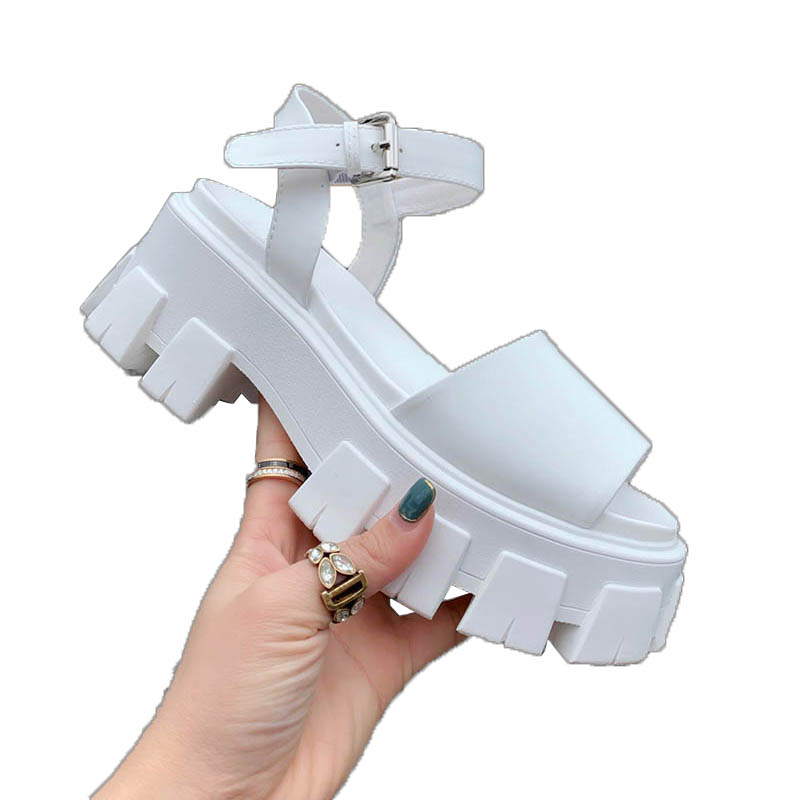 

Luxury designer women platform sandals woman black white summer causal shoes comfortable girl genuine leather buckle size 35-41